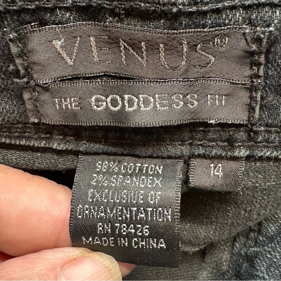 VENUS the Goddess Fit Braided Lace Up Side Black Straight Leg Jeans Size 14 - Picture 5 of 8